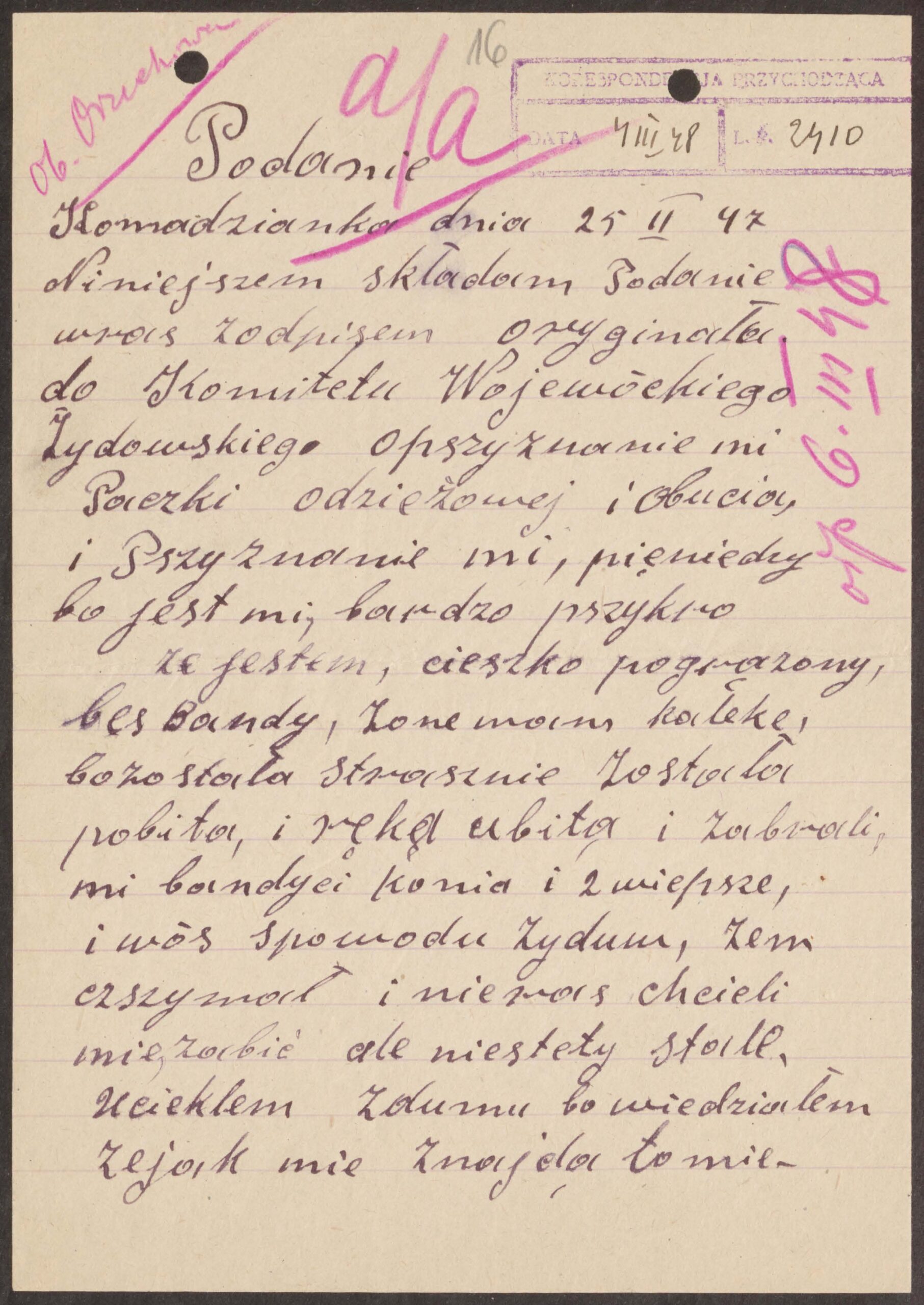 list od Stanisława Oleszka ze wsi Komodzianka w województwie lubelskim