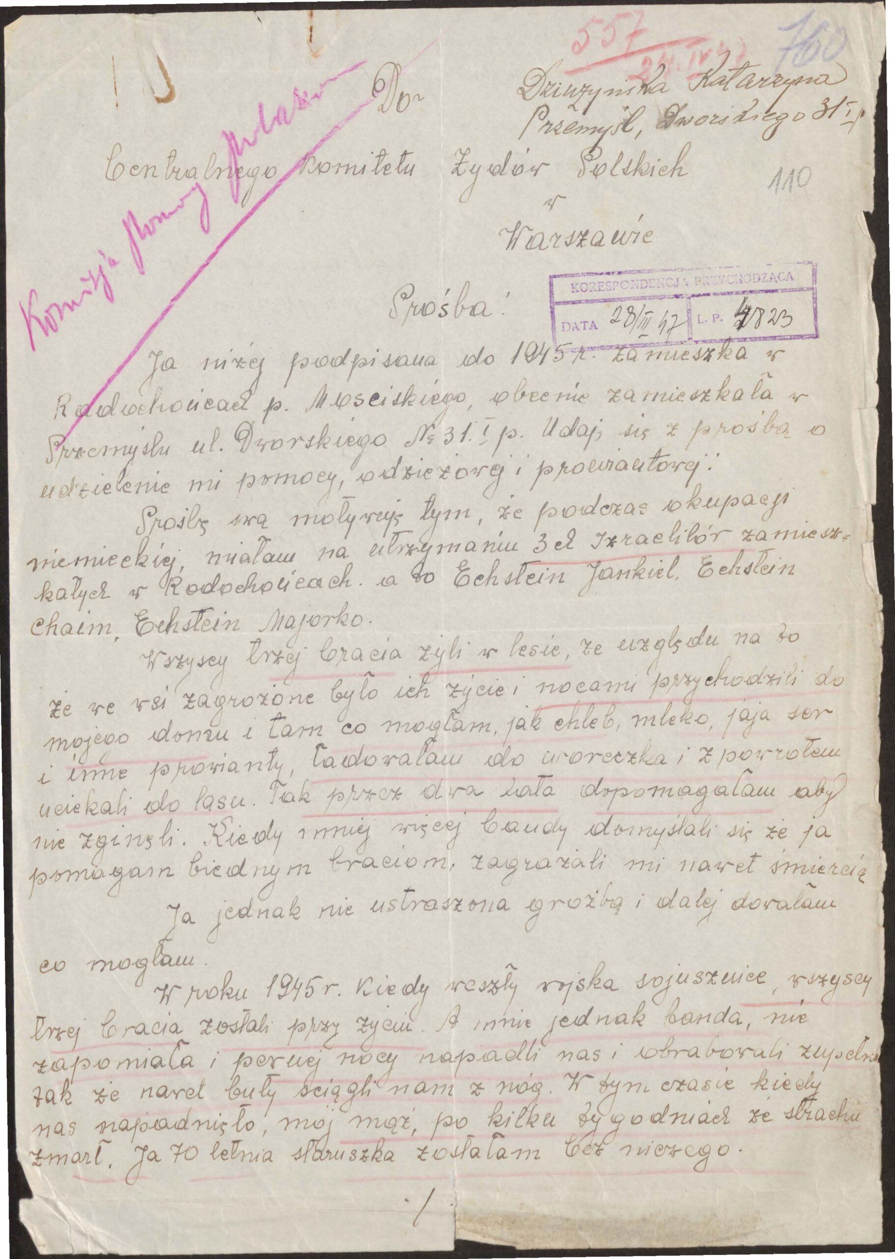 List Katarzyny Dźwirzyńskiej z Przemyśla.